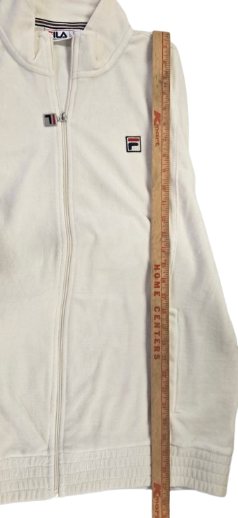 Fila Creamy White Velour Track Jacket – Retro Sporty Style, 2X, Ribbed Cuffs