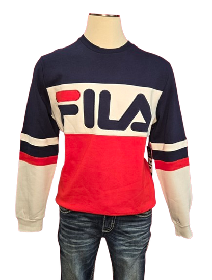 FILA Men’s Colorblock Logo Sweatshirt – Navy/White/Red Long Sleeve Pullover