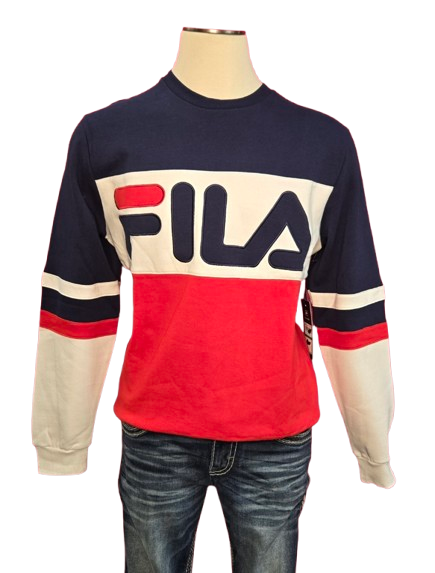 FILA Men’s Colorblock Logo Sweatshirt – Navy/White/Red Long Sleeve Pullover
