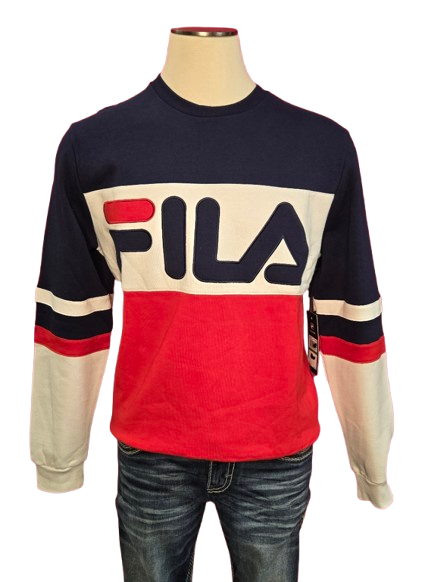 FILA Men’s Colorblock Logo Sweatshirt – Navy/White/Red Long Sleeve Pullover