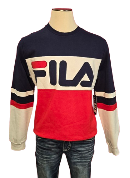 FILA Men’s Colorblock Logo Sweatshirt – Navy/White/Red Long Sleeve Pullover