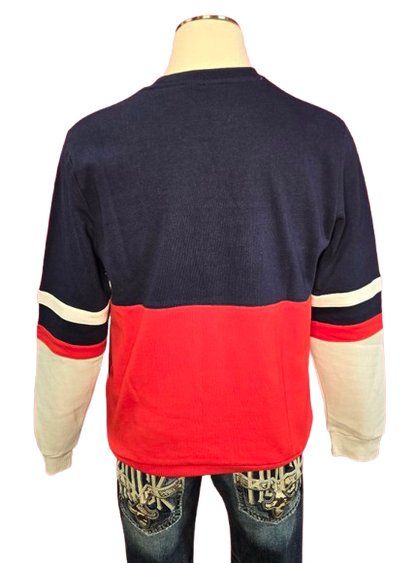 FILA Men’s Colorblock Logo Sweatshirt – Navy/White/Red Long Sleeve Pullover