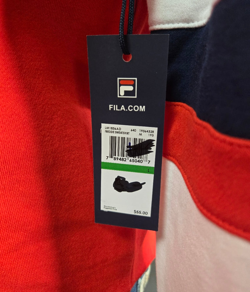 FILA Men’s Colorblock Logo Sweatshirt – Navy/White/Red Long Sleeve Pullover