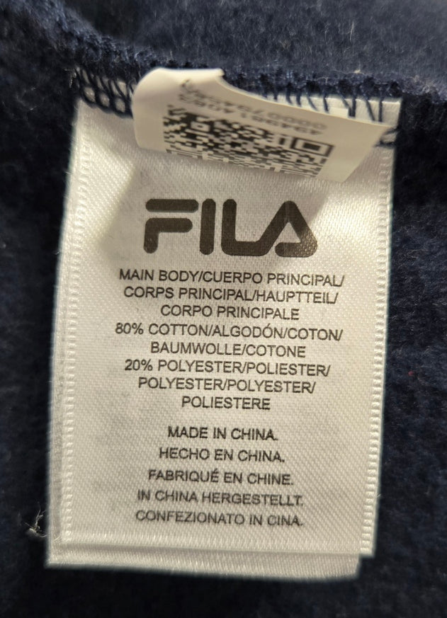 FILA Men’s Graphic Logo Hoodie – White/Navy Colorblock Pullover with Sleeve Print