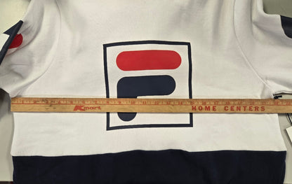 FILA Men’s Graphic Logo Hoodie – White/Navy Colorblock Pullover with Sleeve Print