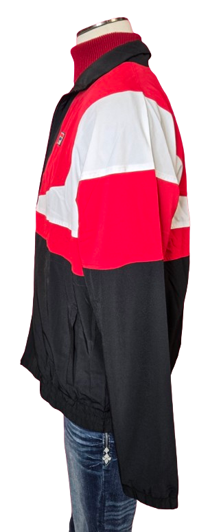 FILA Colorblock Zip-Up Jacket – Red, White & Black Streetwear Windbreaker