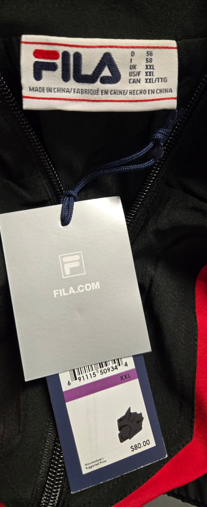 FILA Colorblock Zip-Up Jacket – Red, White & Black Streetwear Windbreaker