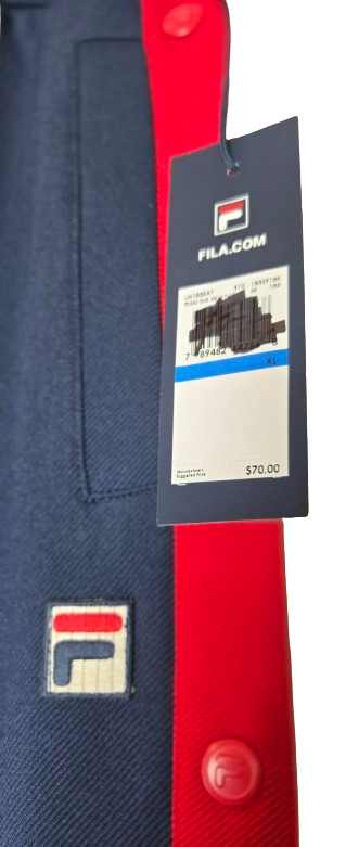 FILA Vintage Snap Track Pants – Navy & Red Striped Retro Athletic Style