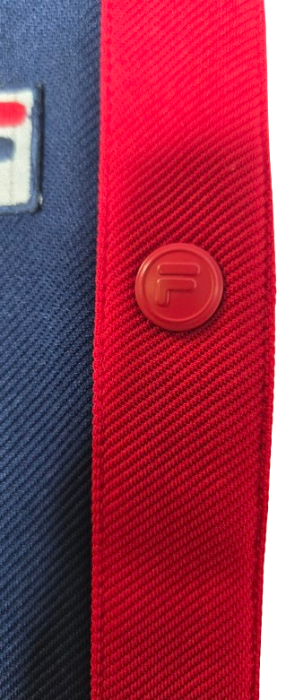 FILA Vintage Snap Track Pants – Navy & Red Striped Retro Athletic Style