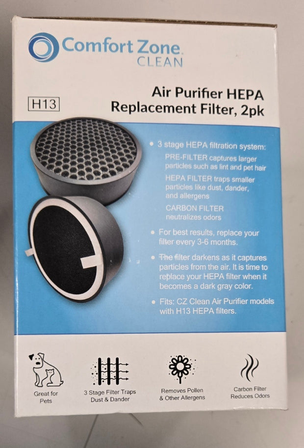 Comfort Zone HEPA Air Purifier Replacement Filter 2-Pack – Fits H13 Models | CZAPH132