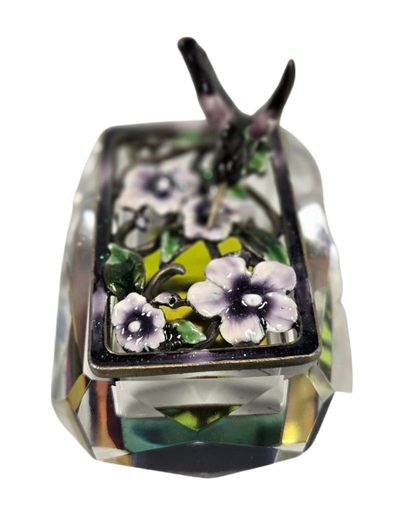 Hummingbird Jeweled Trinket Box with an Iridescent Glass Crystal Base
