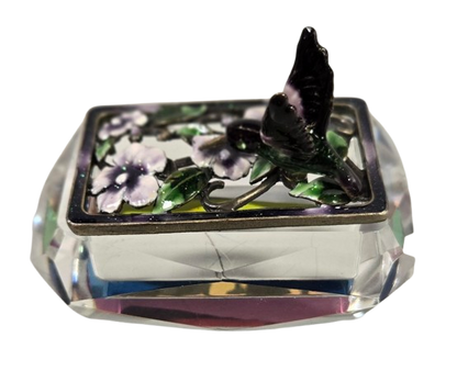 Hummingbird Jeweled Trinket Box with an Iridescent Glass Crystal Base