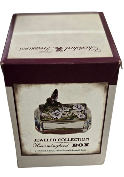 Hummingbird Jeweled Trinket Box with an Iridescent Glass Crystal Base