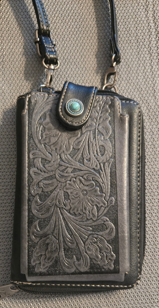 Montana West Western Tooled Phone Case Crossbody Wallet Black