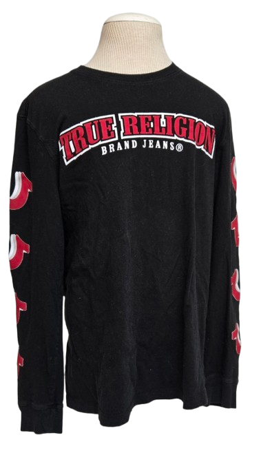 True Religion Black Long Sleeve Tee – Bold Logo & Iconic Horseshoe Sleeves