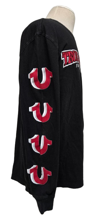 True Religion Black Long Sleeve Tee – Bold Logo & Iconic Horseshoe Sleeves
