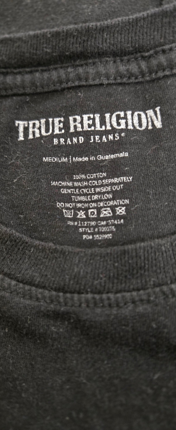 True Religion Black Long Sleeve Tee – Bold Logo & Iconic Horseshoe Sleeves