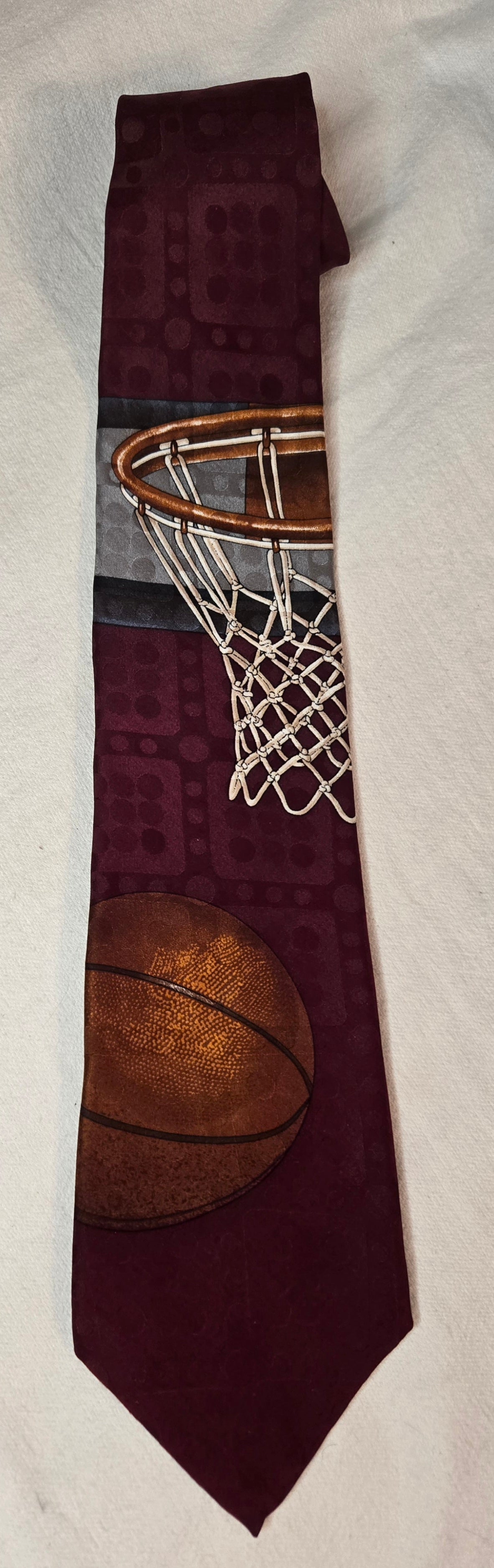 Vintage Evan Picone Sport Basketball Tie 100% Silk Burgundy Novelty 90s