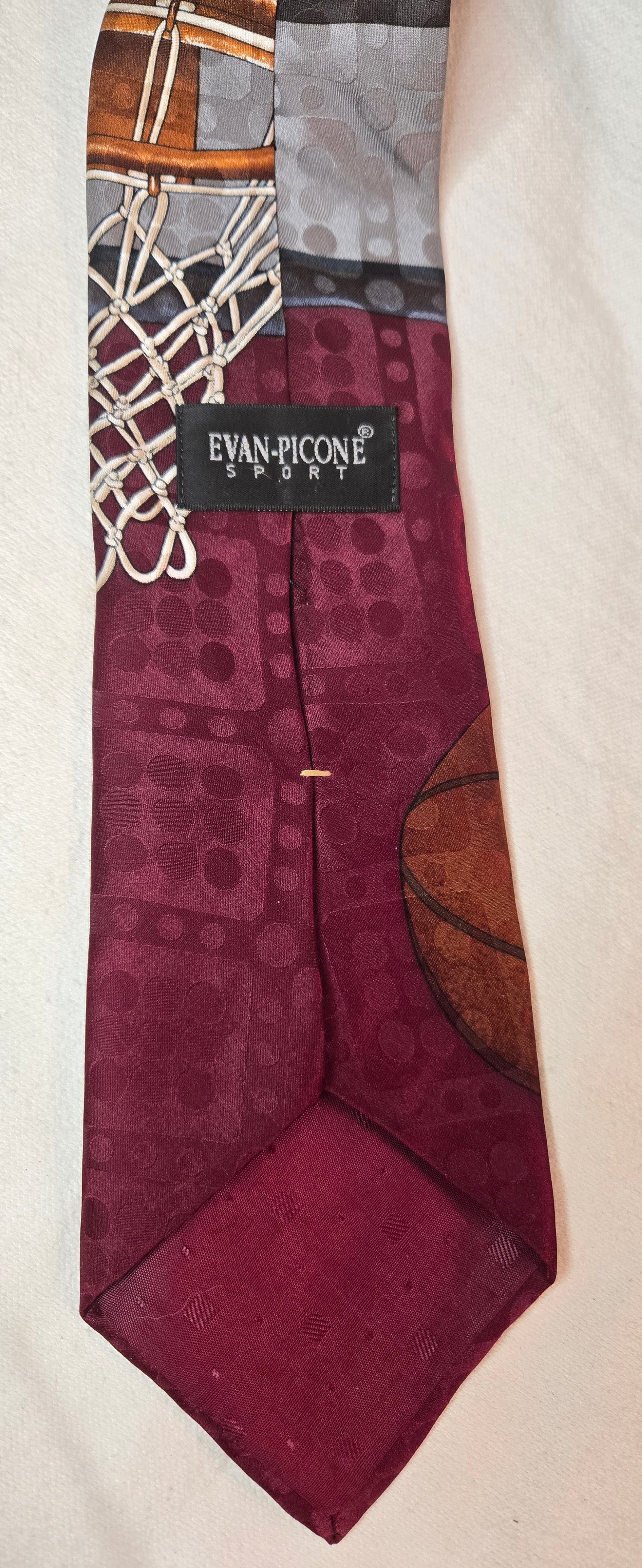 Vintage Evan Picone Sport Basketball Tie 100% Silk Burgundy Novelty 90s