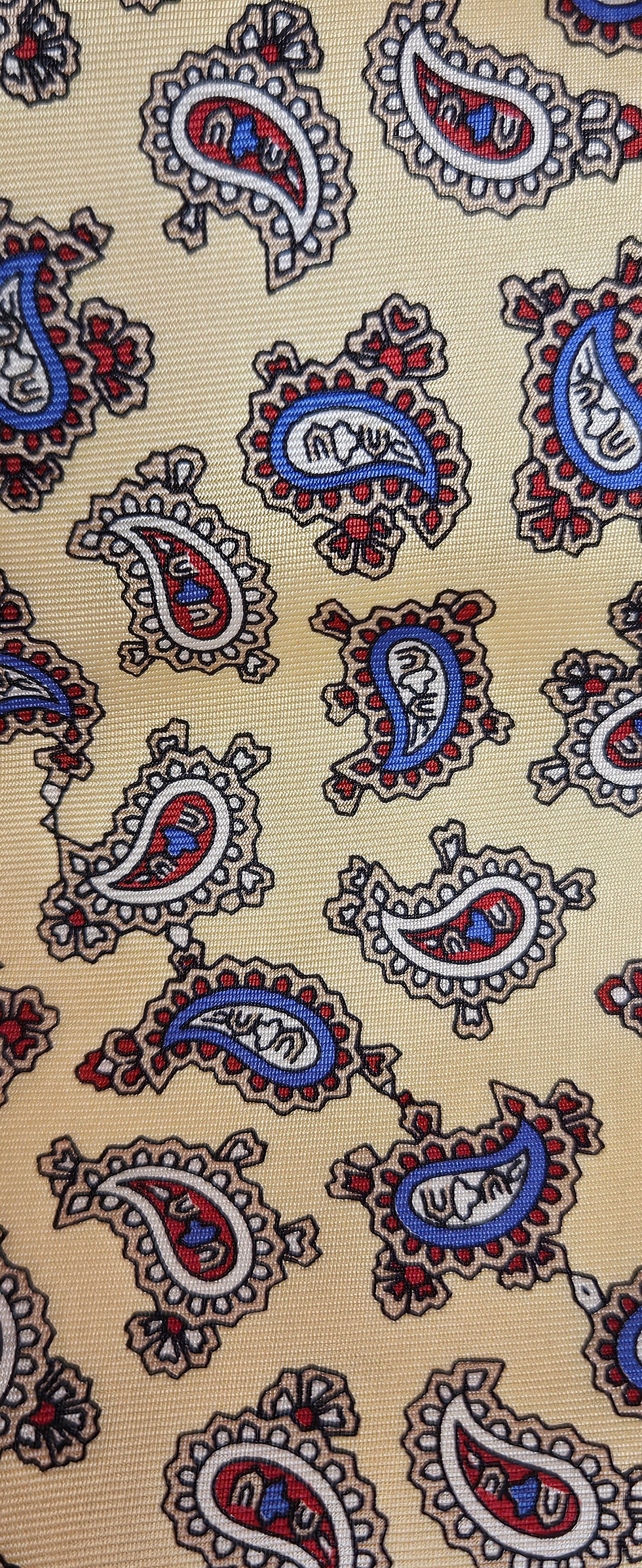 Vintage Briar Paisley Silk Tie - Hand-Fashioned USA, ITALIAN Woven Silk, Yellow Gold with Red & Blue Paisleys