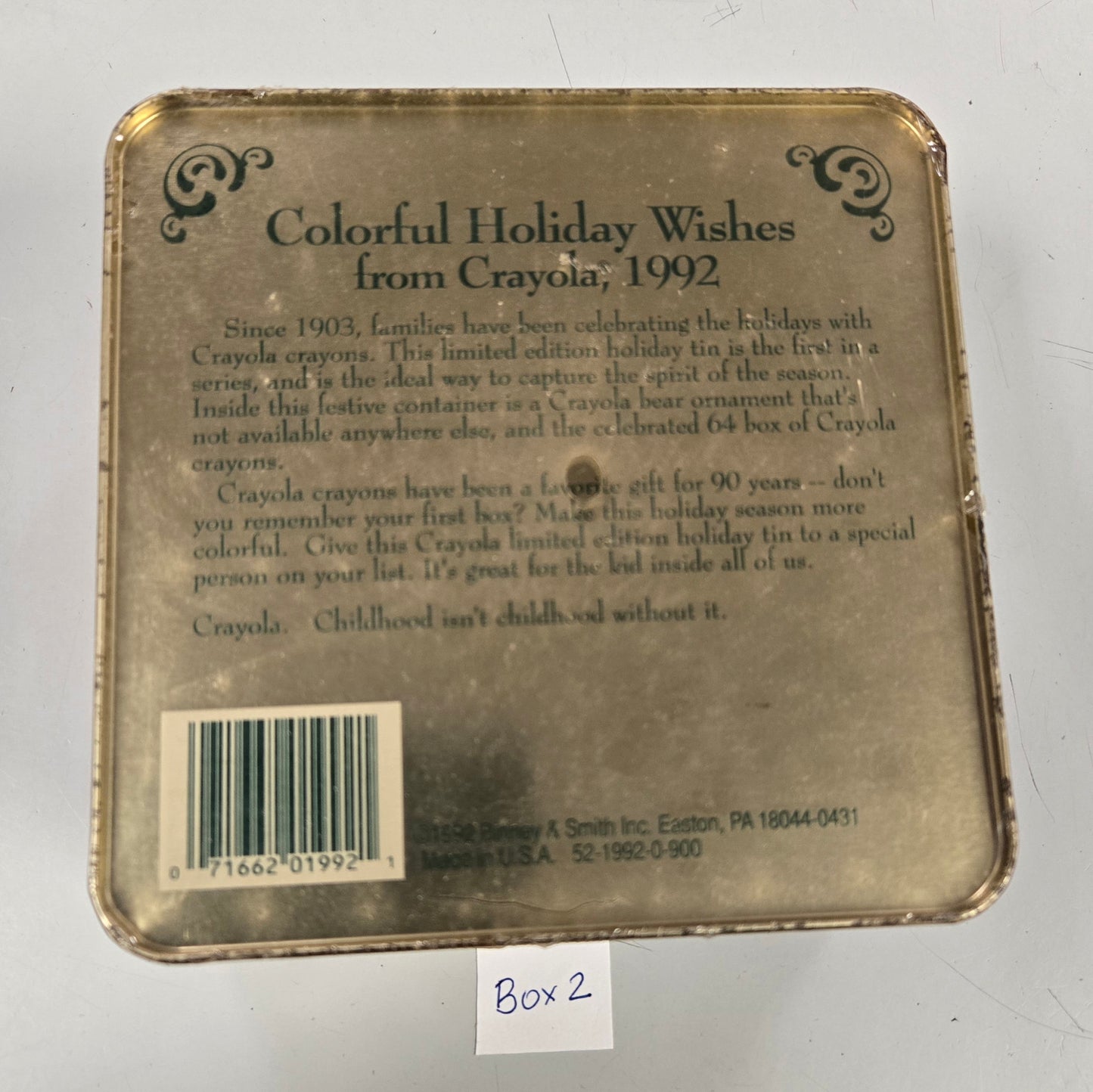 VINTAGE Sealed 1992 Crayola Collectible Holiday Tin, Bear Ornament, and 64 box of Crayons