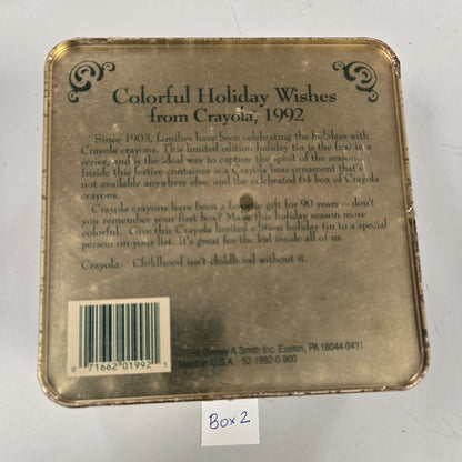 VINTAGE Sealed 1992 Crayola Collectible Holiday Tin, Bear Ornament, and 64 box of Crayons