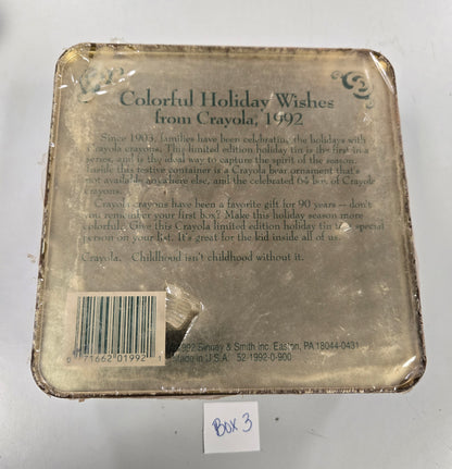 VINTAGE Sealed 1992 Crayola Collectible Holiday Tin, Bear Ornament, and 64 box of Crayons