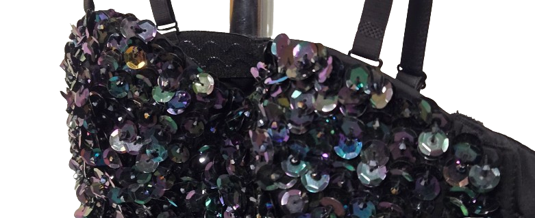 Black Sequin Bustier Crop Top Spaghetti Straps Party Clubwear Sparkly Top