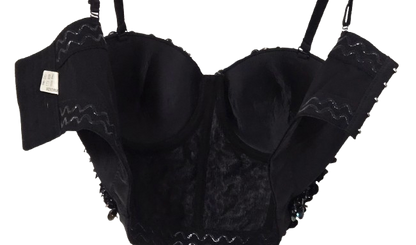 Black Sequin Bustier Crop Top Spaghetti Straps Party Clubwear Sparkly Top