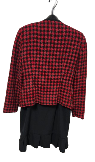 Dressbarn 2 Pc Outfit Red Black Houndstooth Jacket & Black Skirt Set