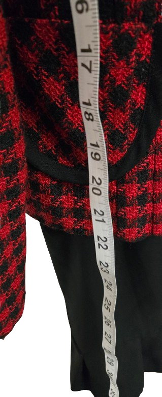 Dressbarn 2 Pc Outfit Red Black Houndstooth Jacket & Black Skirt Set