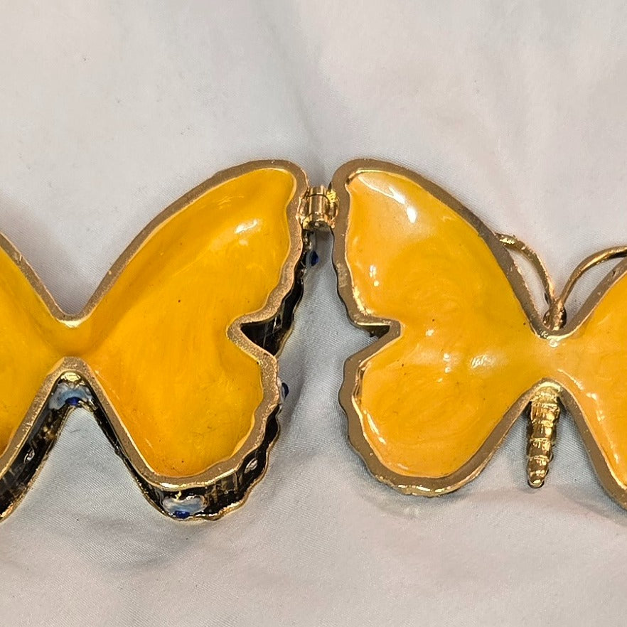 Enamel Butterfly Trinket Box – Blue & Green Jeweled Hinged Keepsake