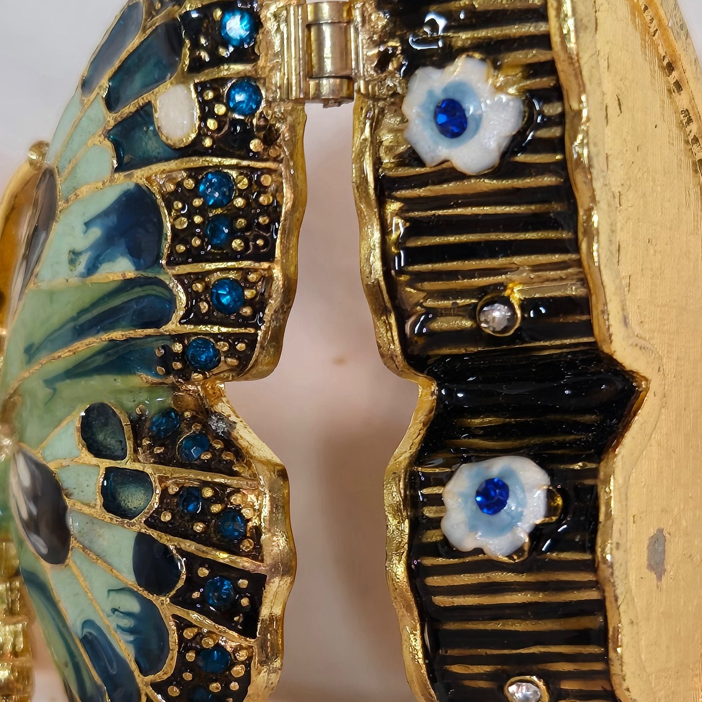 Enamel Butterfly Trinket Box – Blue & Green Jeweled Hinged Keepsake