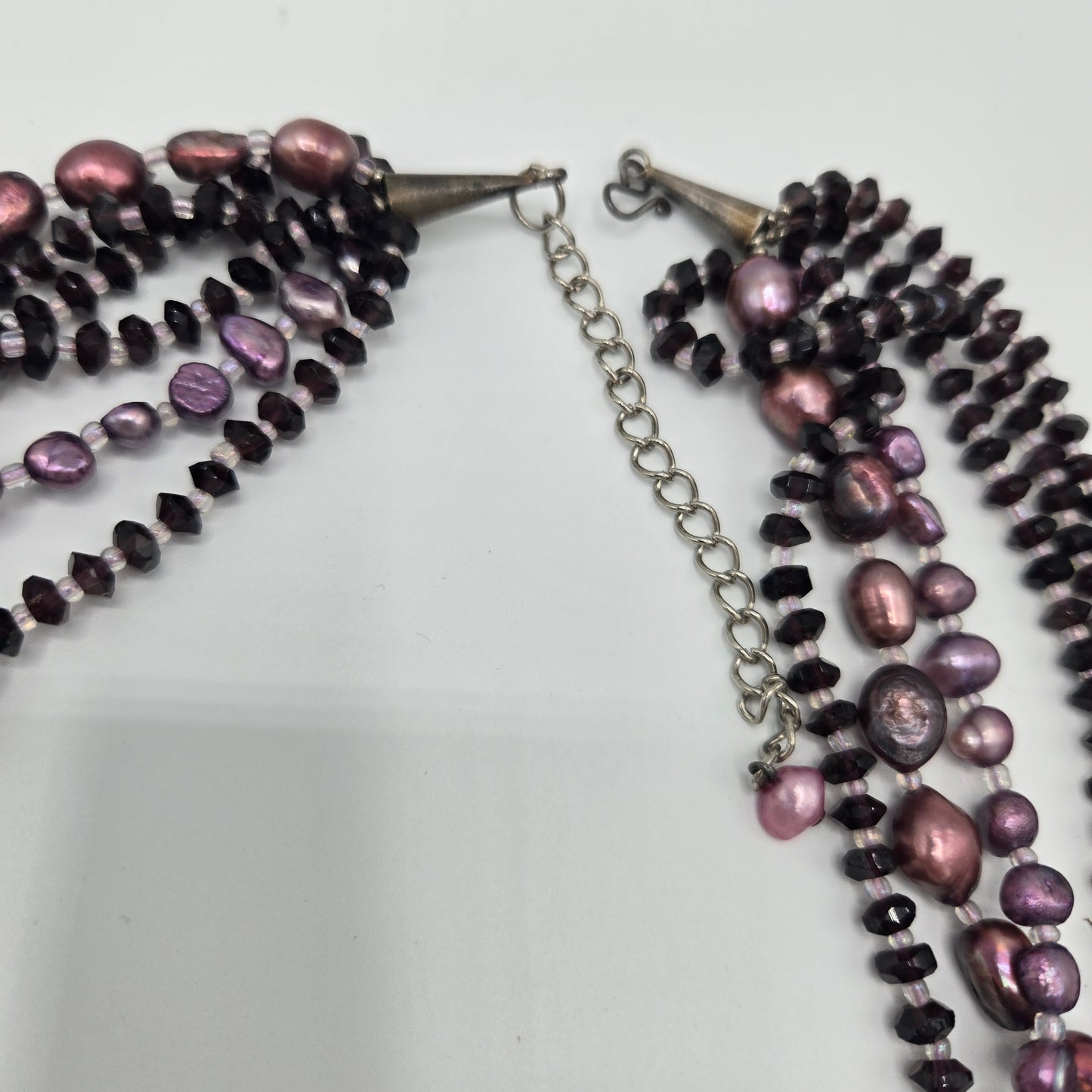 Mother of Pearl Floral Statement Necklace – Multi-Strand Purple Freshwater Pearls