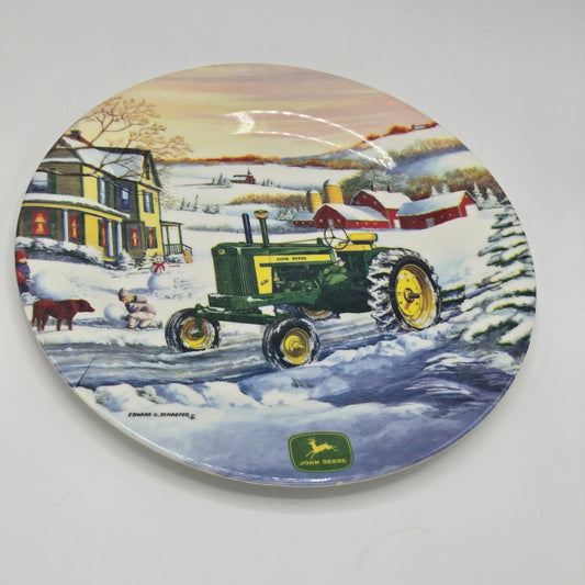 Set of 3 John Deere "Winter’s Work" Plates – Durable Melamine – Featuring Model 620 Tractor