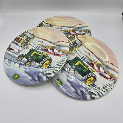 Set of 3 John Deere "Winter’s Work" Plates – Durable Melamine – Featuring Model 620 Tractor