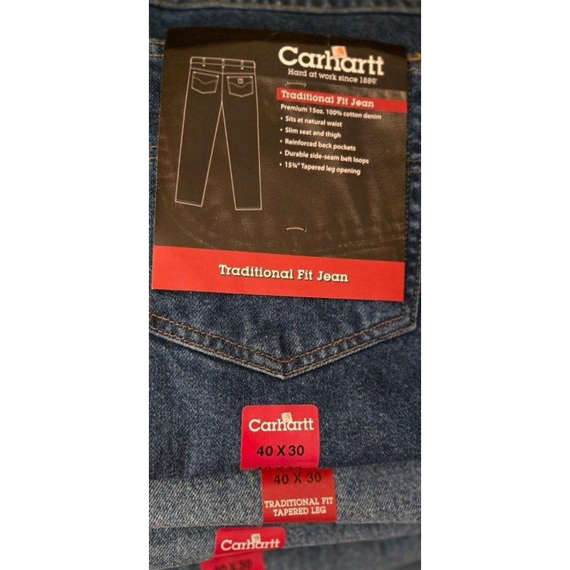 CARHARTT NWT Size 40 X 30 Traditional Fit Jeans Durable Blue 100% Cotton Denim