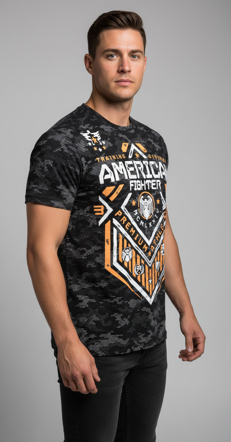 American Fighter Camo Tee – Bold Graphic, Training Division Athletic S ...