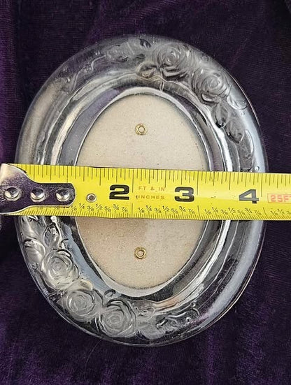 Glass Crystal Clear Oval Picture Frame With Embossed Roses