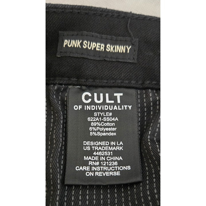 CULT of Individuality Designer Jeans Black Denim Red Snakeskin Distressed NWT