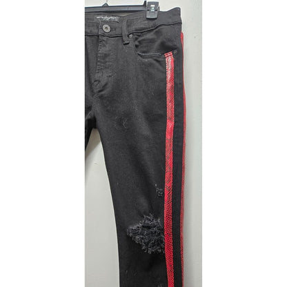 CULT of Individuality Designer Jeans Black Denim Red Snakeskin Distressed NWT