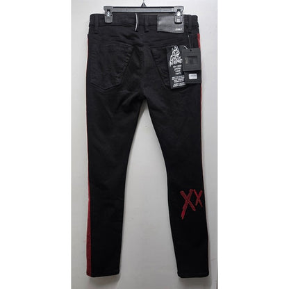 CULT of Individuality Designer Jeans Black Denim Red Snakeskin Distressed NWT