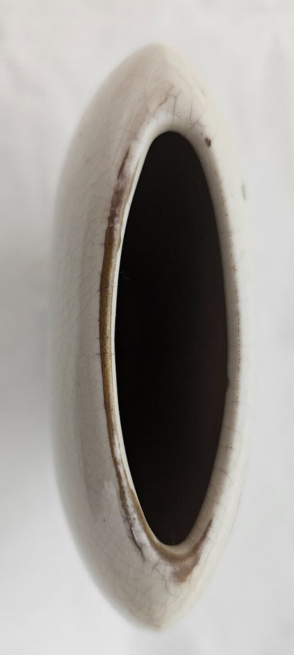 Vintage Peacocks Flowers Oval Vase Japan 4x4" Gold Trim Crazed Glazed Porcelain