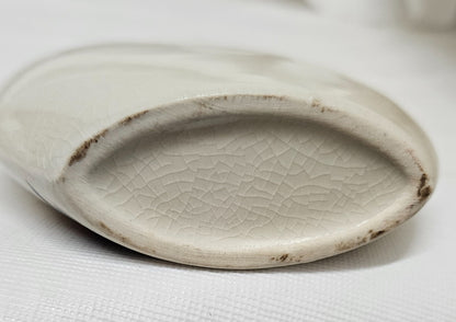 Vintage Peacocks Flowers Oval Vase Japan 4x4" Gold Trim Crazed Glazed Porcelain