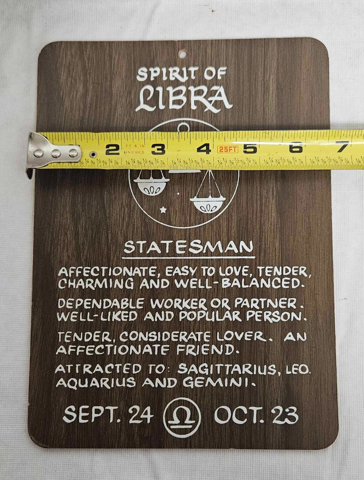 VINTAGE Spirit of Libra 1970s Wall Sign Sign Zodiac Traits