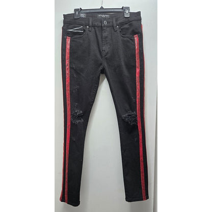 CULT of Individuality Designer Jeans Black Denim Red Snakeskin Distressed NWT