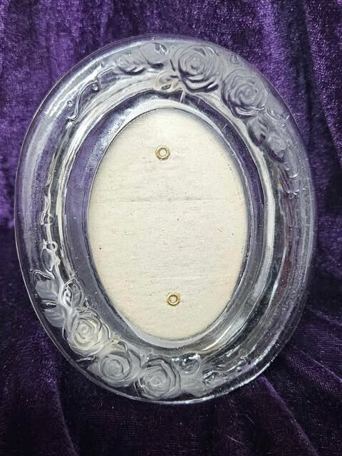 Glass Crystal Clear Oval Picture Frame With Embossed Roses