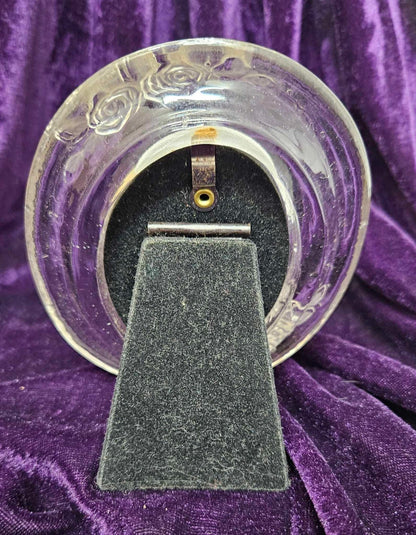 Glass Crystal Clear Oval Picture Frame With Embossed Roses