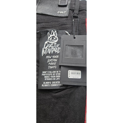 CULT of Individuality Designer Jeans Black Denim Red Snakeskin Distressed NWT