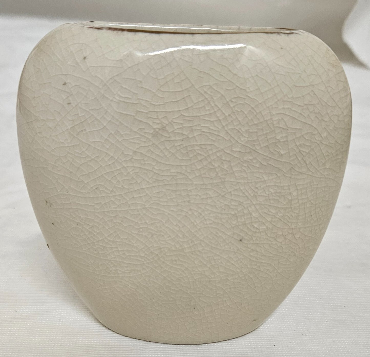 Vintage Peacocks Flowers Oval Vase Japan 4x4" Gold Trim Crazed Glazed Porcelain